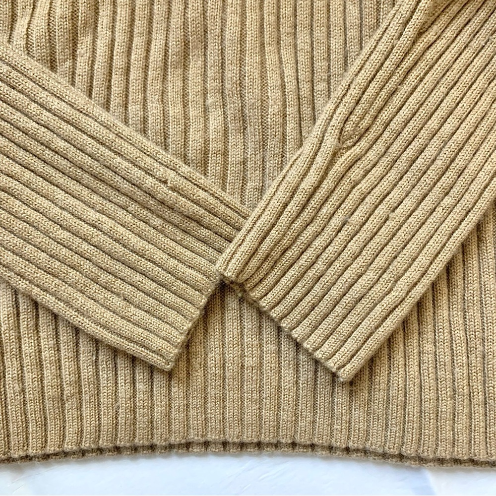 LL Bean 100% Merino Wool Ribbed Turtleneck Sweater in beige tan LG - Picture 4 of 13